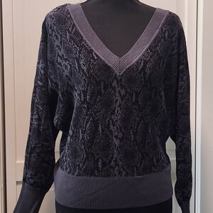 Express V-Neck Snake-Print Sweater in Dark Gray